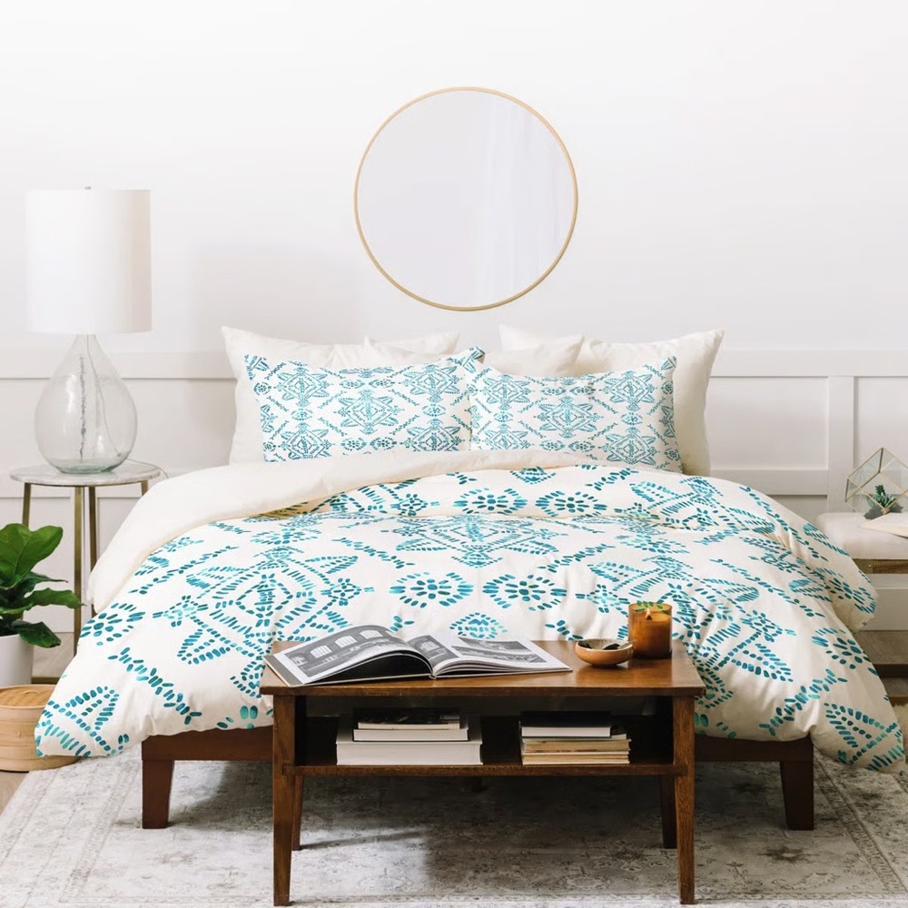 Chic Teal and White Duvet Cover Set